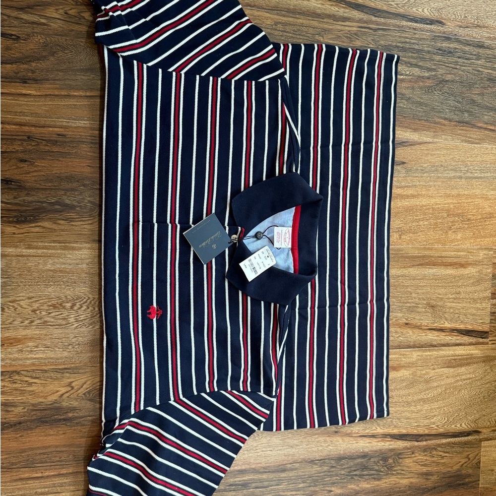 Brooks Brothers Navy Polo with Red and White Stripes